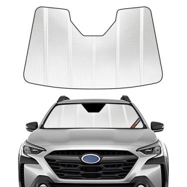 Imagem de Pigenius Protetor solar de para-brisa para Subaru Legacy/Outback 2023-2025 com sistema de assistência ao motorista com câmera mono grande angular. Película de alumínio refletiva para janela frontal