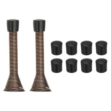 Imagem de PATIKIL 2 batentes de porta, batente de porta de mola de 7,6 cm protetor de parede de metal para home office shopping center para proteger a porta da parede, cobre com ponta de borracha preta