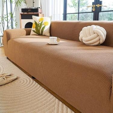 Imagem de Capa de sofá 1, 2, 3, 4 e 5 lugares, protetor móveis veludo grosso luxo, capa cor sólida, elástica para cadeira reclinável(Brown,2-seat 145-185cm)