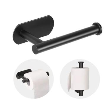 Imagem de 1 suporte de papel higiênico autoadesivo para parede – Sem perfuração SUS 304 aço inoxidável, suporte de rolo preto escovado/fosco para banheiro, cozinha, banheiro