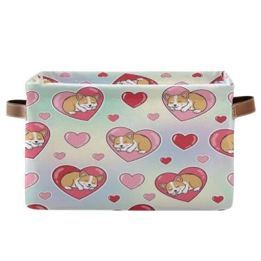 Imagem de Wassud Cesto organizador dobrável de lona com alças e corações fofos para armário, banheiro e decoração de casa, 1 pacote