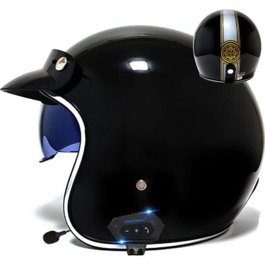 Imagem de Bluetooth Moto Face Aberta 3/4 Capacete Motocicleta Modular Half Shell Capacete Homens Mulheres Adultas Jet Crash Scooter Ciclomotor Atv Street Capacete Com Viseira Solar Cérebro, A, L(57~58CM)