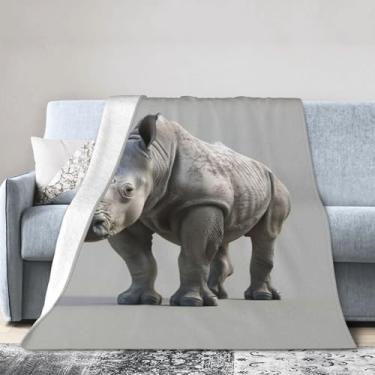 Imagem de Cobertor grande ultra macio com estampa de rinoceronte animal, perfeito para cama, sofá e viagens, manta de flanela aconchegante e quente