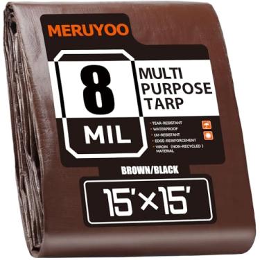 Imagem de Lona impermeável de 15 x 15 m, lona de poliéster de 8 mm, resistente a raios UV, resistente a rasgos, capa protetora multiuso com ilhós reversíveis