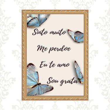 Imagem de Quadro Moldura Dourada Hoponopono Borboletas 45X34Cm