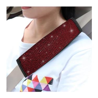 Imagem de MUQIDA 2 peças de almofadas de ombro para cinto de segurança de carro brilhantes, capas protetoras de couro macio com strass, almofada de cinto de segurança universal de diamante de cristal brilhante