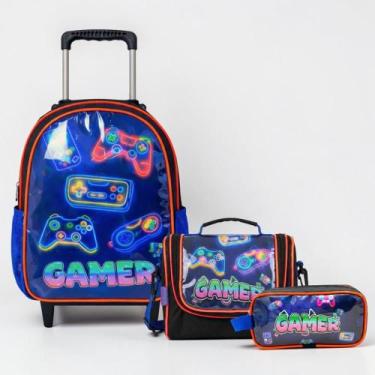 Imagem de Kit Mochila de Rodinha Escolar Gamer Infantil Masculino + Lancheira Tr