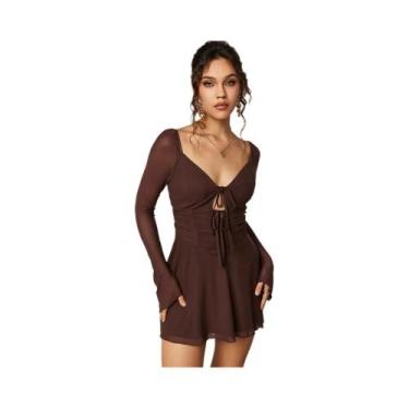 Imagem de Vestido Mini Feminino Slim Fit Sólido Com Bandagem, Manga Comprida, Va