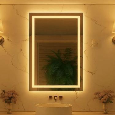 Imagem de Espelho Retangular 100x110 Led Jateado Vertical Grande Banheiro Quente