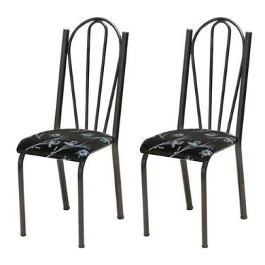 Imagem de Kit 02 Cadeiras Tubular Cromo Preto 021 Assento Preto Florido - Artefa