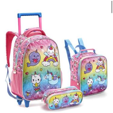 Imagem de Kit 3 Peças Mochila Rodinha Lol Zoop Com Estojo Lancheira Feminina