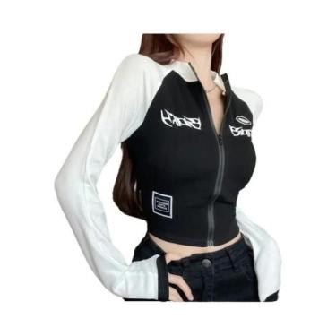 Imagem de Jaqueta Biker Retro Colorida De Cintura Alta Slim-Fit Estilo Y2K Spice