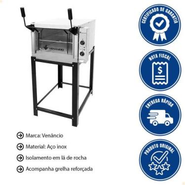Imagem de Forno de Lastro Industrial Venâncio Itália Roma Elétrico Aço Inox 80cm