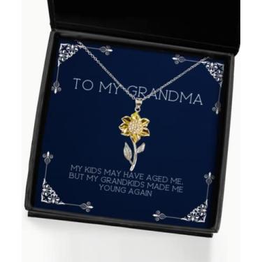 Imagem de SpreadPassion Colar com pingente de girassol My Kids May Have Aged Me, But My Grandkids Made Me Young Girassol, presente da vovó de neto, engraçado para avó