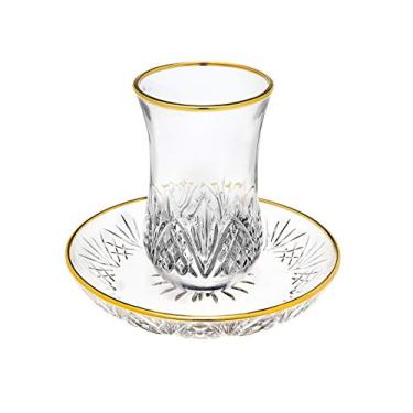 Imagem de Godinger — Copo e pires de cristal Dublin Kiddush com borda dourada