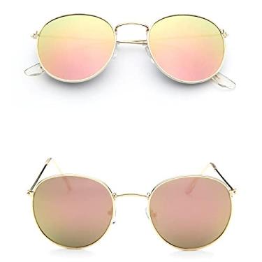 Imagem de Óculos de sol de luxo vintage espelho feminino/homem clássico redondo ao ar livre óculos de sol UV400 Óculos de Sol Gafas, C11, liga