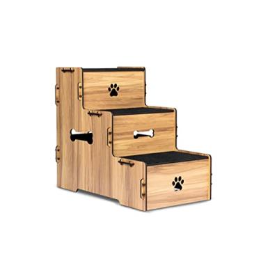 Imagem de Escada Pet Mdf Com Tapete Antiderrapante 50cm Altura Madeira