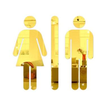 Imagem de Placa Indicativa Sinalização Banheiro Acrílico Dourado - Tecnotronics