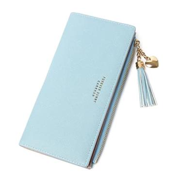 Imagem de Carteira feminina de grande capacidade, carteiras de grande capacidade, carteiras femininas com talão de cheques, carteiras de grande capacidade, para mulheres, carteiras femininas, grande capacidade, #04 - azul, Carteiras