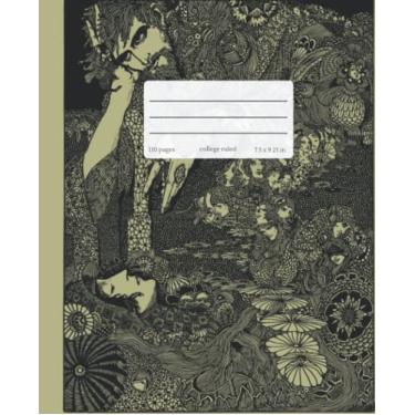 Imagem de Caderno de composição pautado na faculdade: ilustração vintage | lindo diário estético verde oliva para crianças, meninas, meninos, adolescentes, adultos, romance... fazer na escola, universidade,