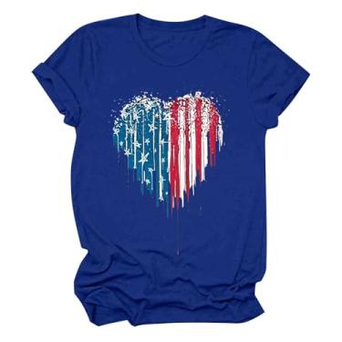 Imagem de Camisetas femininas 4th of July Stars Stripes Graphic Shirts Camisetas femininas do Dia da Independência, Azul, G