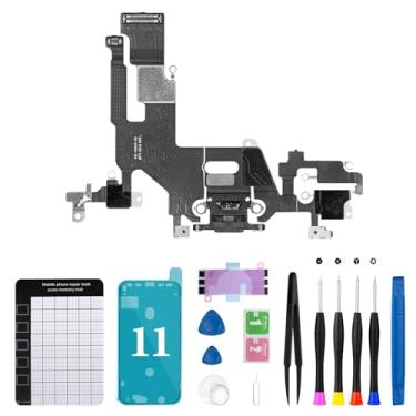 Imagem de Para iPhone 11 Porta de Carregamento Conector Dock de Dados de Substituição Porta Microfone Fone de Ouvido Conjunto de Cabo Flexível Antanna com Kit de Ferramentas de Reparo Adesivo Impermeável para