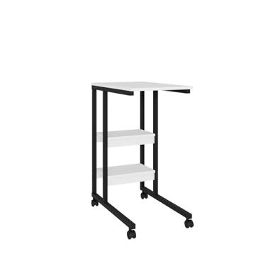 Imagem de Mesa Lateral de Apoio com Rodízios 3 Prateleiras para Sofá e Cama (Preto/Branco)