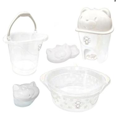 Imagem de Kit banho bebe adoleta saboneteira + balde bacia lixeira e outros tran