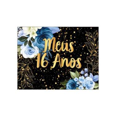 Imagem de Painel de Festa Horizontal 1,55 X 1,20 - Meus 16 Anos Floral Azul Efei