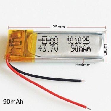 Imagem de Bateria 90 Mah 3,7v Tamanho 4mm X 10mm X 25mm 2 Fios 401025 - bgb