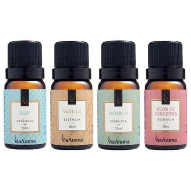 Imagem de 4 Essências Via Aroma 10ml Bamboo, Flor Cerejeira, Baby e Vanilla