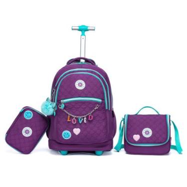 Imagem de Mochila Juvenil Rodinha Estojo Lancheira Escolar Menina - Madami