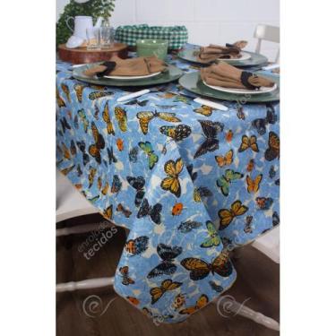 Imagem de Toalha de Mesa em Gorgurinho Borboletas Azul, 1,50 x 3,20