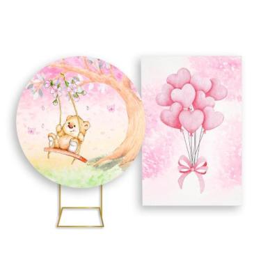 Imagem de Painel De Festa Redondo 1,50x1,50 + Painel Vertical 1,50x2,20 - Ursinh