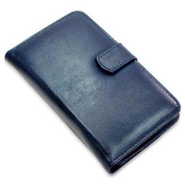Imagem de Capa carteira couro 8 cartoes azul para samsung j8 j810 - CELLWAY