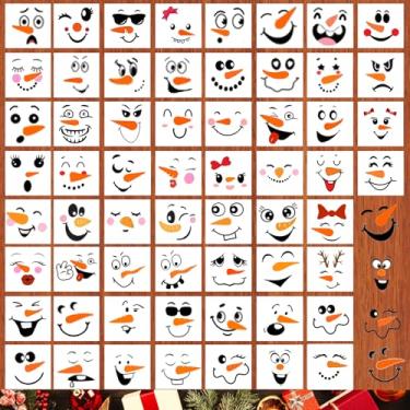 Imagem de 60 peças de estênceis de rosto de bonecos de neve de Natal, mini estênceis de desenho de plástico reutilizáveis para pintura em tela de parede de madeira, móveis, decoração de casa, 7,6 x 7,6 cm