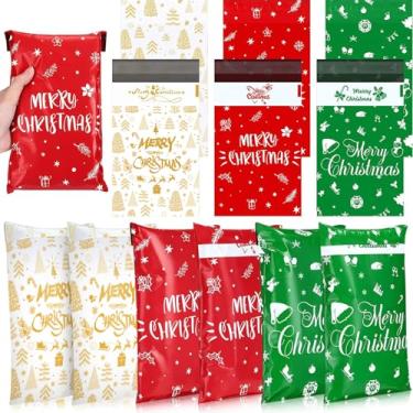 Imagem de 180 peças de envelopes de poliéster de Natal de 15 x 22 cm Envelope de correspondência fosco de Natal Floco de neve sacos de envio autoadesivo saco de embalagem para doces, lembrancinhas de festa de Natal, à prova d'água