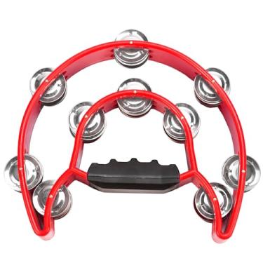 Imagem de Soulmate Tambourine Metal Jingles Hand Held Percussão Meia-Lua Dupla Fila Pandeiro para Crianças Adulto Instrumento Musical Presente para KTV, Festa, Vermelho para 3+ anos de idade