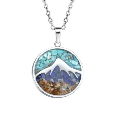 Imagem de Lauren-Spencer Colar feminino com pingente de pedra preciosa de sodalita turquesa com pingente de lascas roladas círculo delicado colares de cordilheira para mulheres, joias naturais para presente,