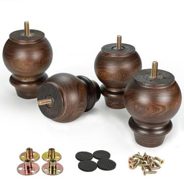 Imagem de Aiminjey Conjunto de 4 pernas de móveis de madeira de 10 cm de substituição de sofá de madeira maciça marrom para poltrona, sofá, armário, cômoda, suporte de TV otomano, pernas de cama com parafusos