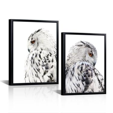 Imagem de LyerArtork Tela de arte de parede branca imagens de coruja cinza pinturas de animais preto e branco moderno quarto decoração de sala de estar moldura preta 30 x 40 cm x 2 cm