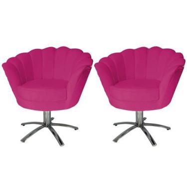 Imagem de Kit 2 Poltronas Decorativa Pétala Base Giratória Metal Couro Rosa Pink
