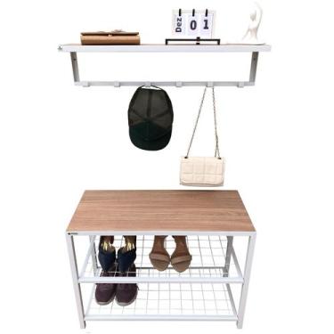 Imagem de Kit Sapateira e Cabideiro Strassis Design SD-3501-69 Metal e MDF Cor: 