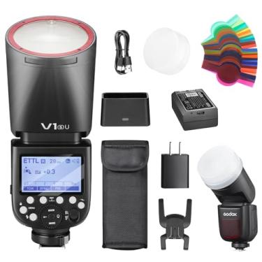 Imagem de Godox V1S U Flash para câmera Sony, GODOX V1S U cabeça redonda Speedlight com bateria GODOX VB26 V1S U Kit para retrato, evento, viagem, fotografia de casamento