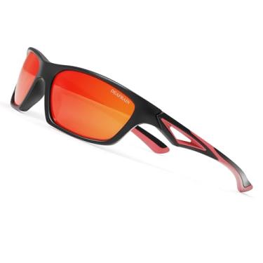 Imagem de DEAFRAIN Óculos de sol infantis polarizados TPEE inquebrável, flexível, esportivos, proteção UV para meninos e meninas de 3 a 7 anos, Armação preta + vermelha/lente vermelha