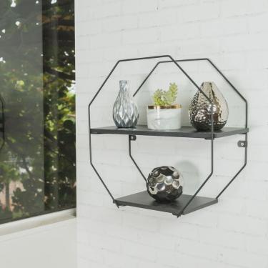 Imagem de Prateleira Aramada com Madeira Octogonal Preto