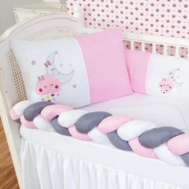 Imagem de Kit Protetor Berço Padrão Americano Céu Nuvem Lua Rosa 6 Pçs - L2m