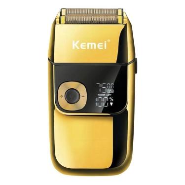 Imagem de Barbeador Máquina Corpo de Metal Dourado Shaver Acabamento Prova da água Kemei KM-2028