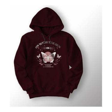 Imagem de Blusa Moletom Canguru Bolso Borboletas Fases Da Lua - Lobo Sete, Bordô