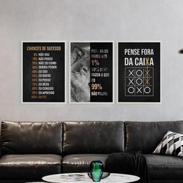 Imagem de Kit 3 Quadros Motivacionais Empreendedorismo 24X18Cm Branca - Quadros 